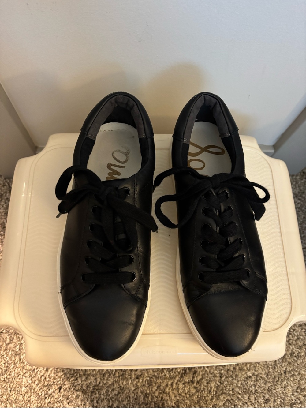Sam Edelman Black Leather Lace-Up Fashion Sneakers Women's Size 8.5